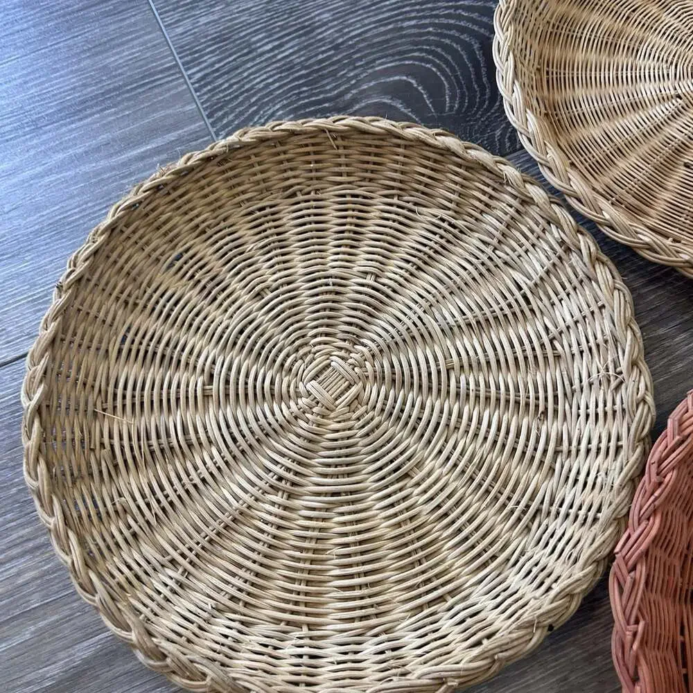Vintage Wicker Plate Holders Set of 4 Boho Rattan Round Basket Wall Decor 10”